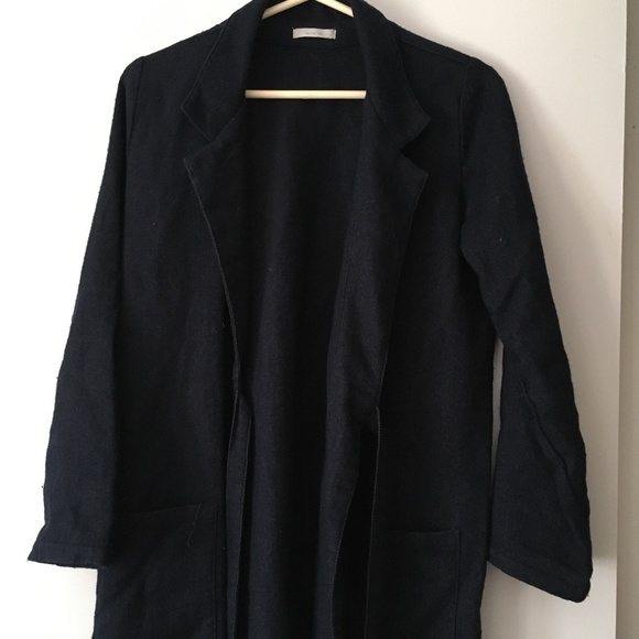 FOG LINEN WORK Japan Dark Blue Woven Linen + Wool Tie Front Coat S/M - Picture 2 of 8